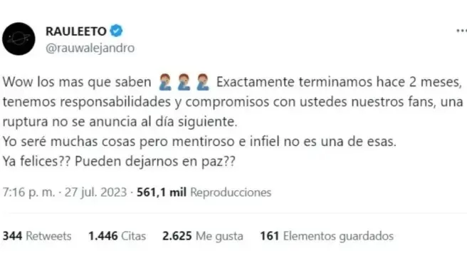 Rauw Alejandro explota en Twitter tras ser acusado de mentir sobre su ruptura con Rosalía. Rauw Alejandro explota en Twitter tras ser acusado de mentir sobre su ruptura con Rosalía.