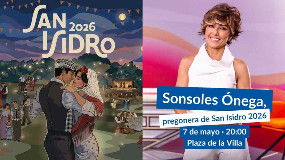 Cartel oficial de las fiestas de San Isidro 2026 y Sonsoles Ónega como pregonera (Ayuntamiento de Madrid).