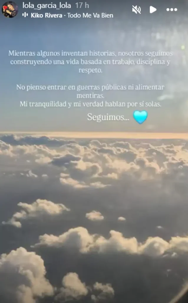 Mensaje de Lola, novia de Kiko Rivera, tras la polémica con la guardesa de Cantora (Instagram).