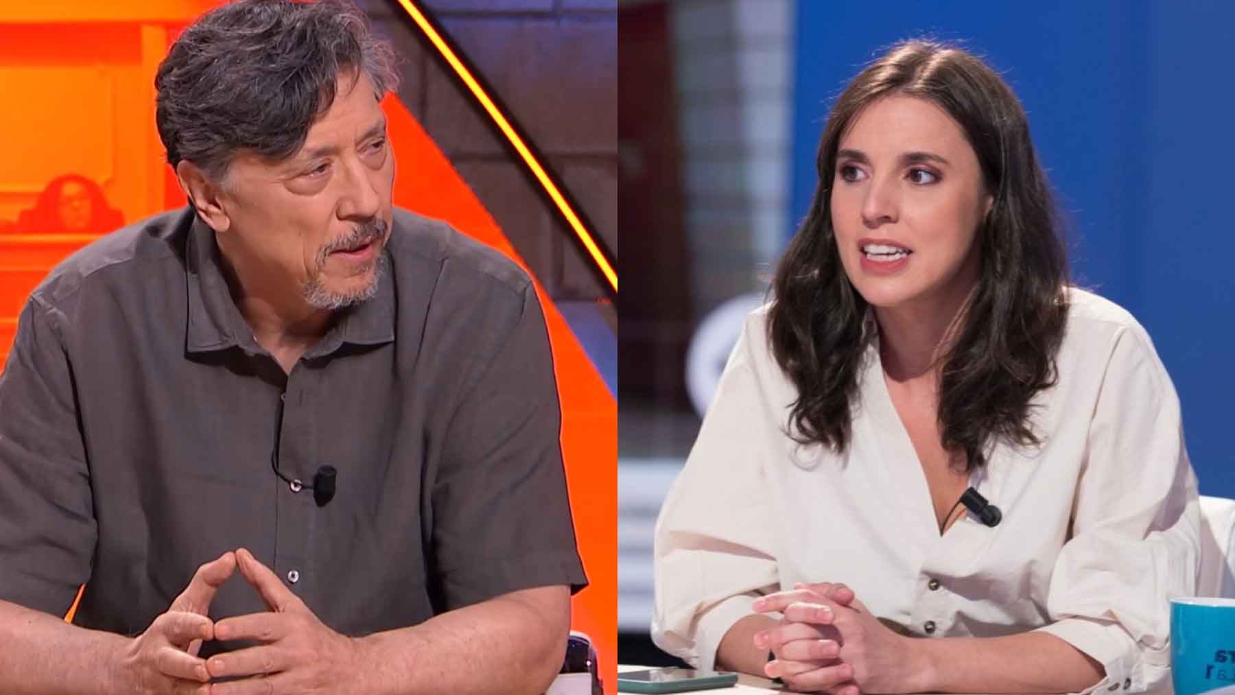 Montaje de imágenes de Carlos Bardem con Irene Montero (RTVE).