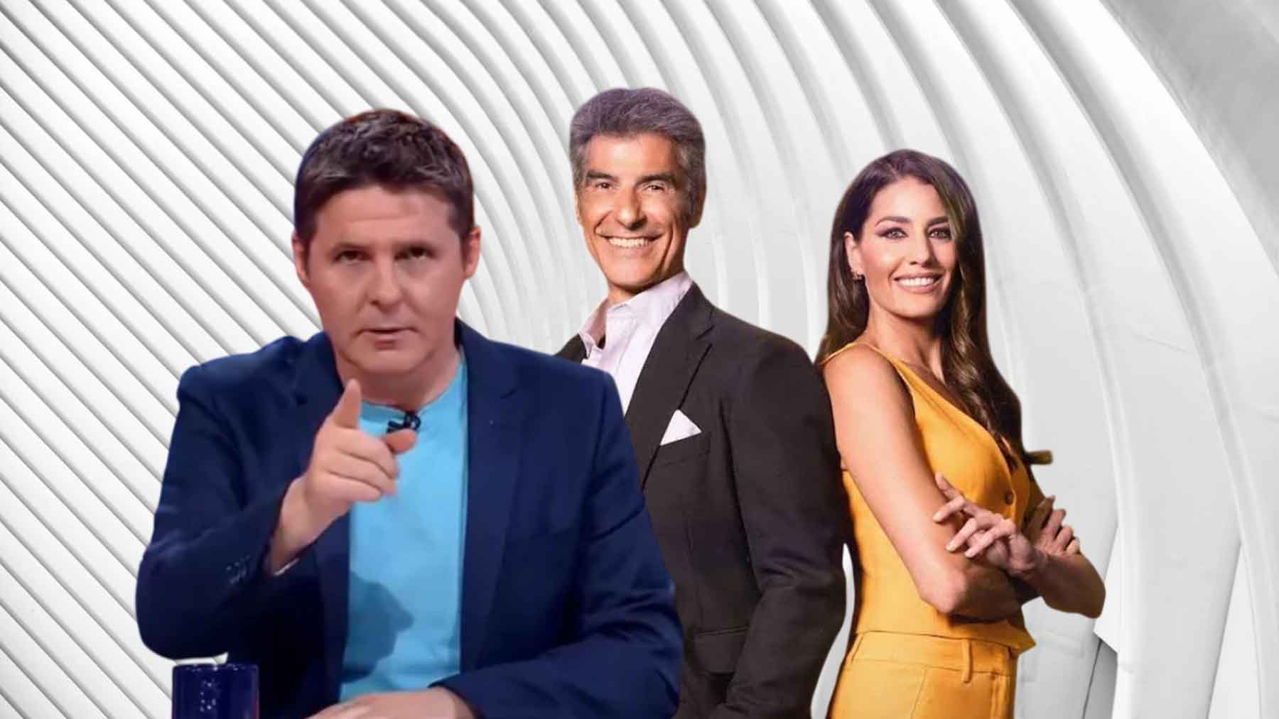 Montaje de imágenes de Jesús Cintora junto a Jorge Fernández y Laura Moure (RTVE/Atresmedia).